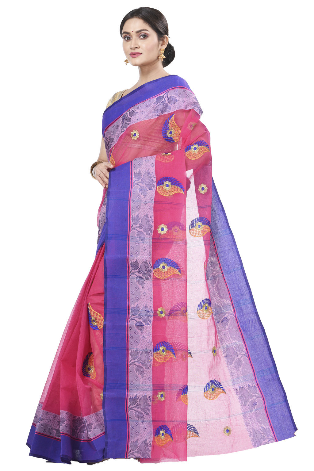 Pink Pure Cotton Shanko_Embro Tant Embroidery (507)